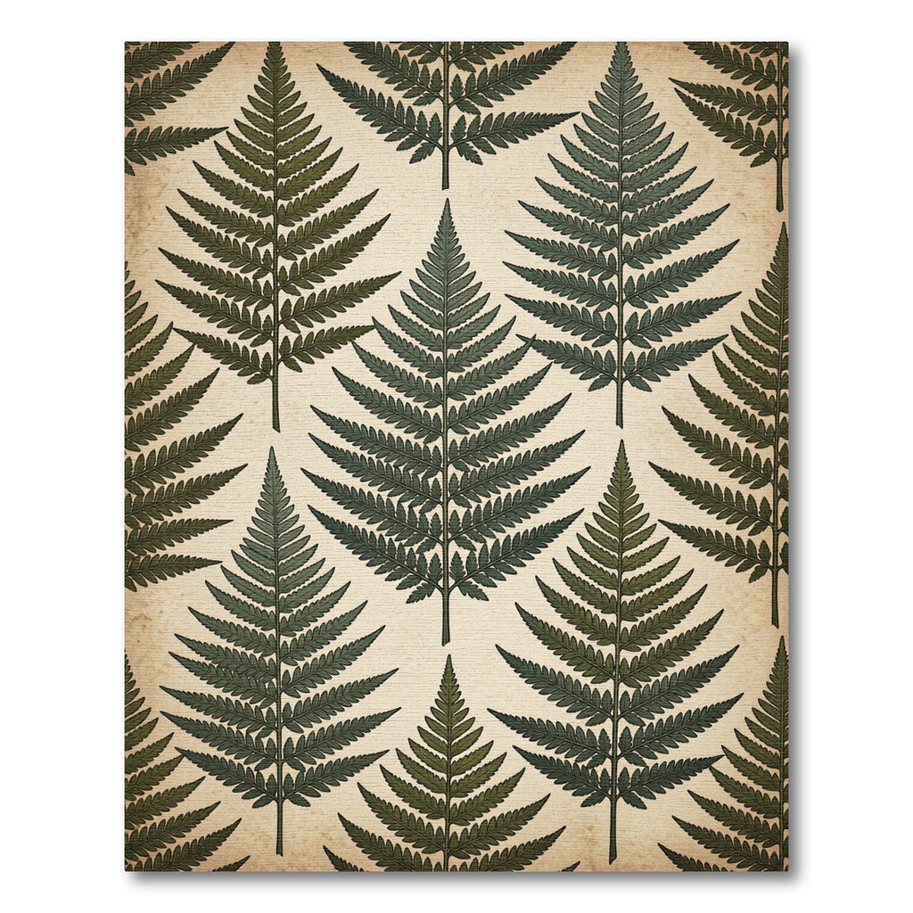 Vintage Green Fern Leaf Repeat Rug