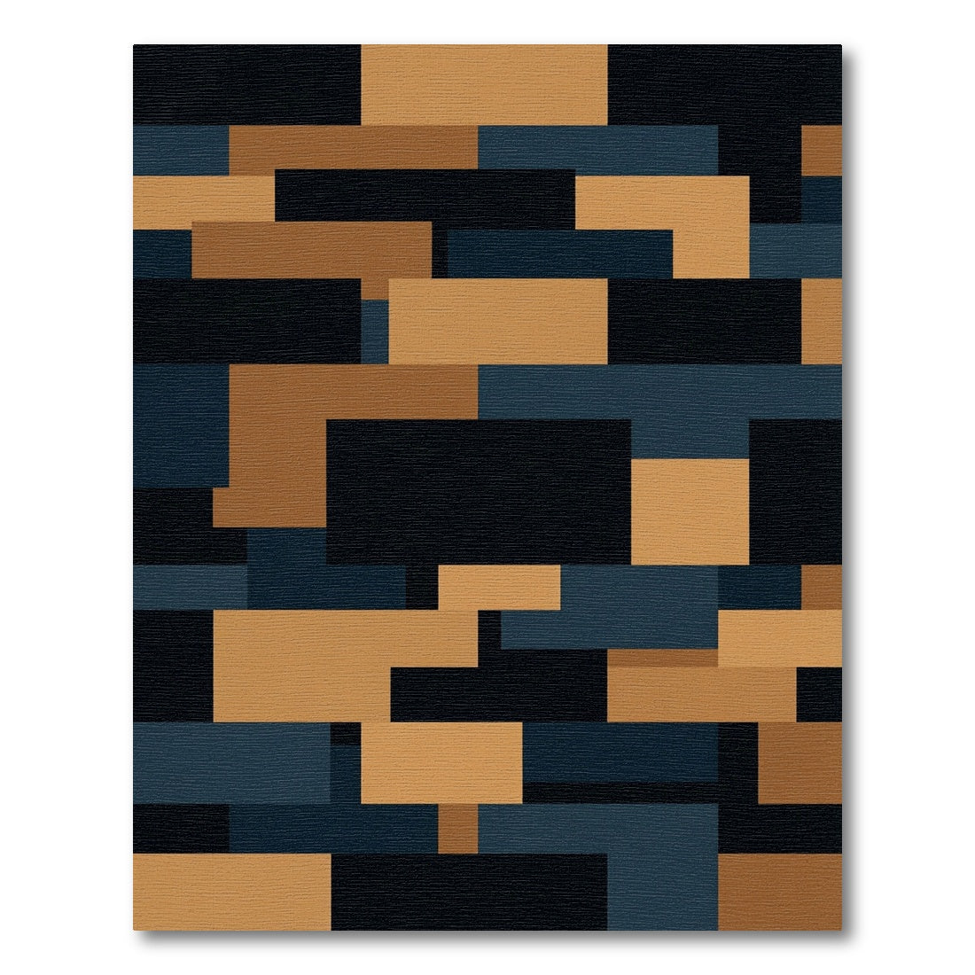 Modern Navy and Ochre Geometric Block Rug