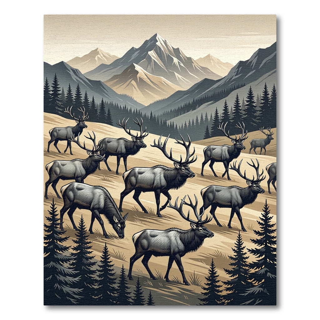 Majestic Elk Herd Mountain Landscape Rug