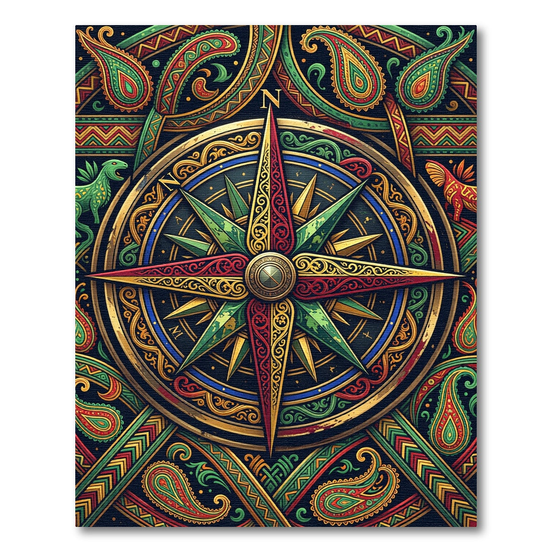 Vibrant Ornate Compass Boho Paisley Rug