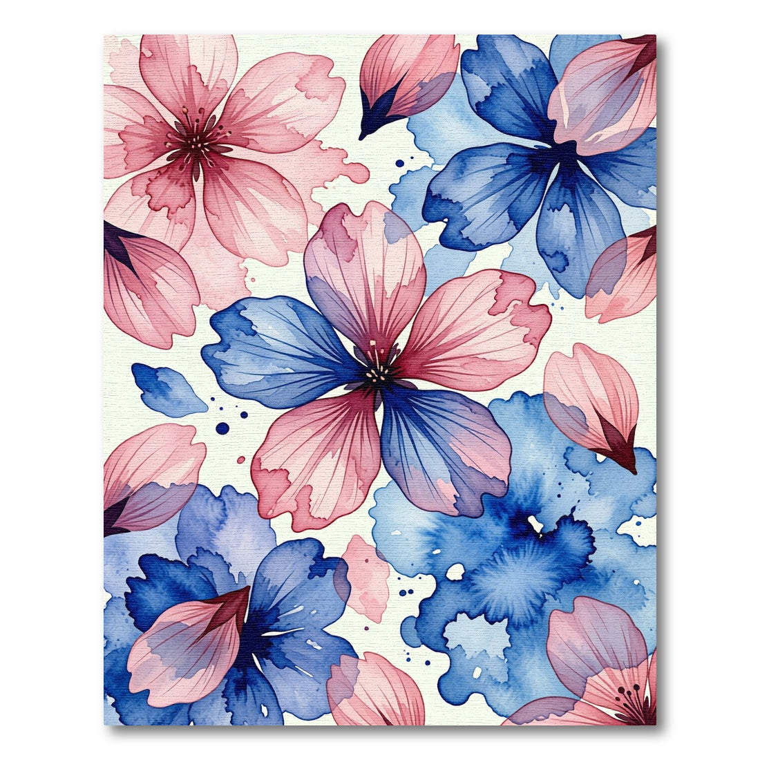 Watercolor Blue and Pink Petal Blossom Rug