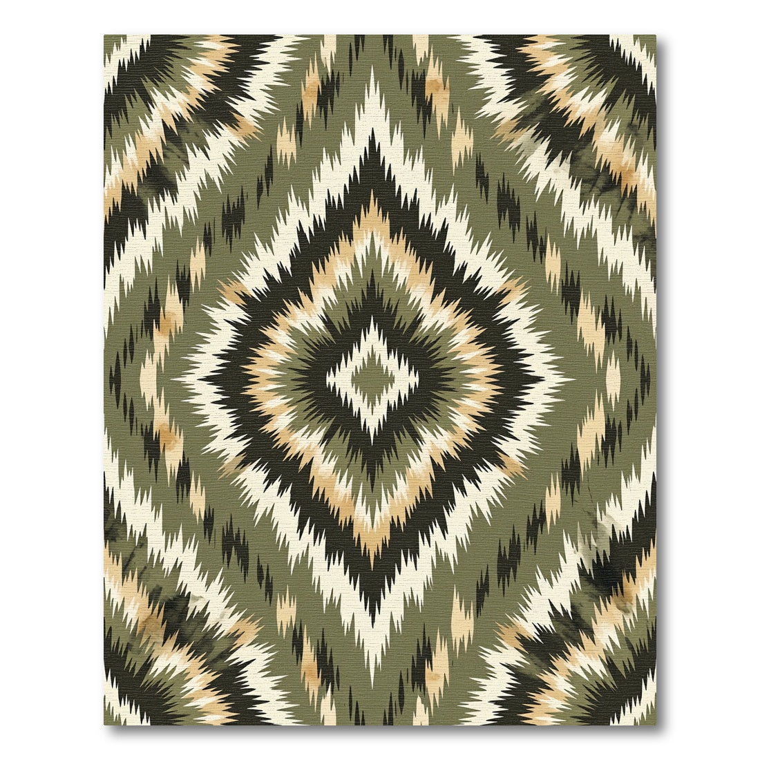 Olive Green Frayed Diamond Rug