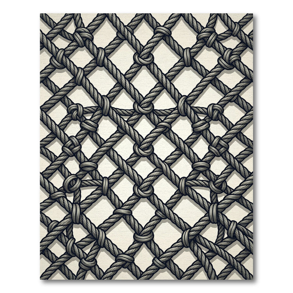 Monochrome Nautical Rope Grid Rug
