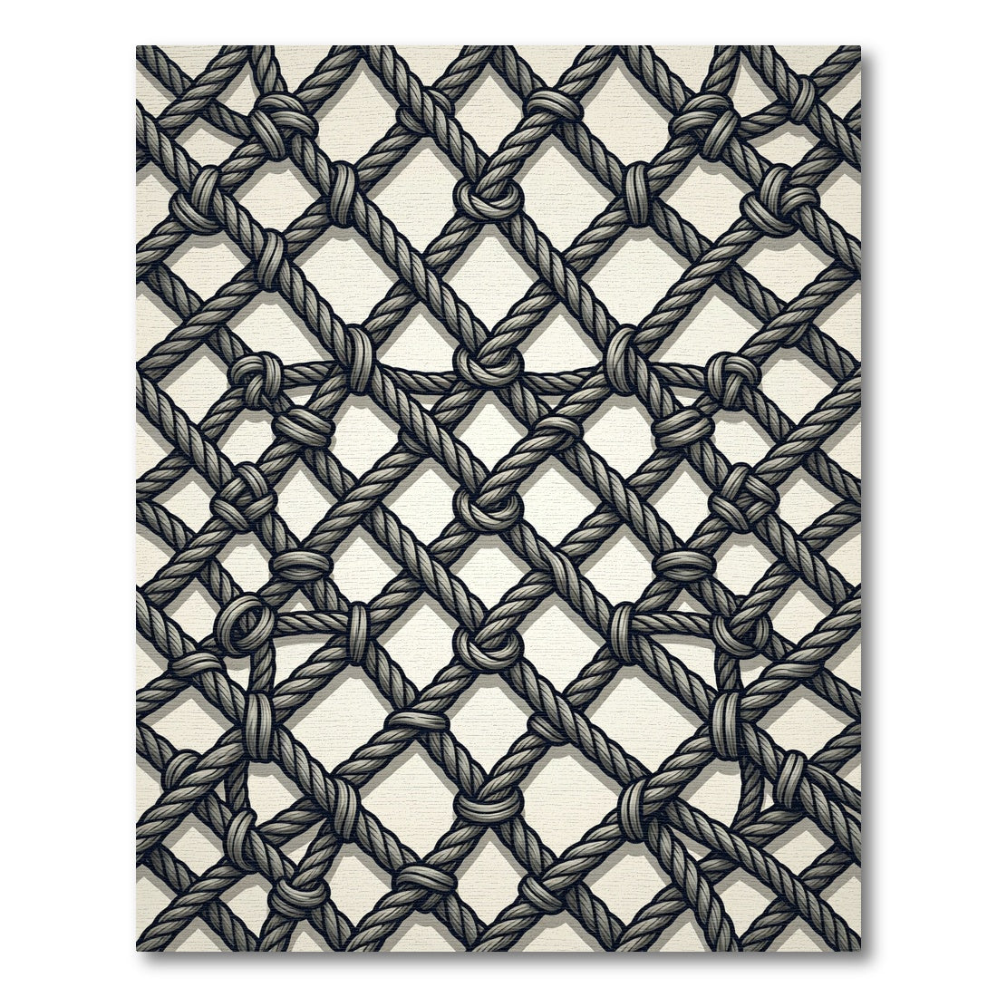 Monochrome Nautical Rope Grid Rug