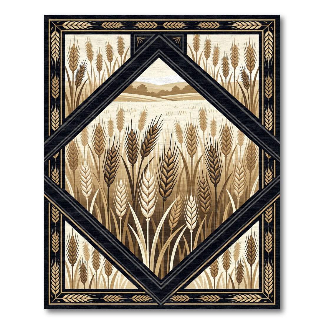 Earthy Wheat Field Diamond Border Rug
