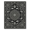 Elegant Monochrome Floral Medallion Black Floor Covering Rug