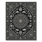 Elegant Monochrome Floral Medallion Black Floor Covering Rug