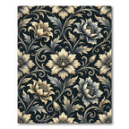 Elegant Ivory Floral Midnight Botanical Rug