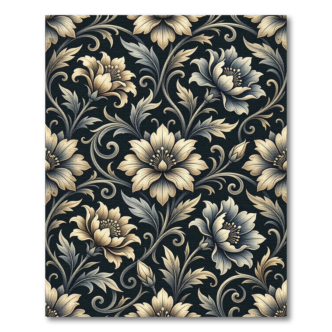Elegant Ivory Floral Midnight Botanical Rug