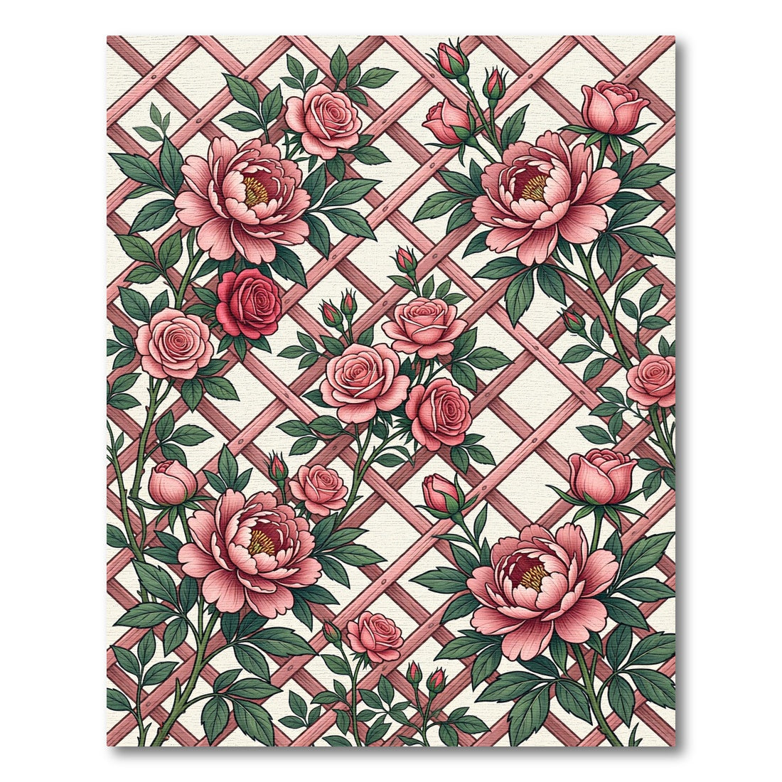 Pink Rose Lattice Garden Arrangement Rug