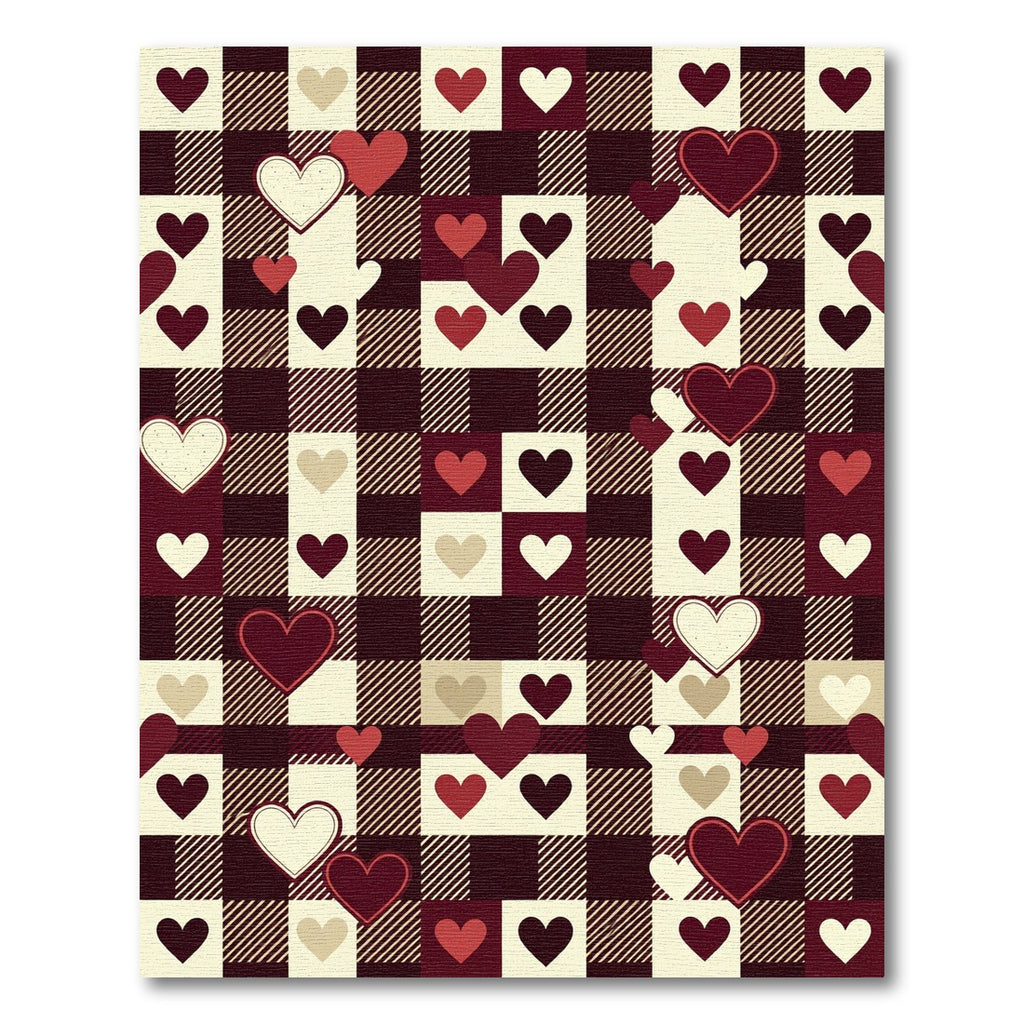 Rustic Red Cream Heart Buffalo Check Rug