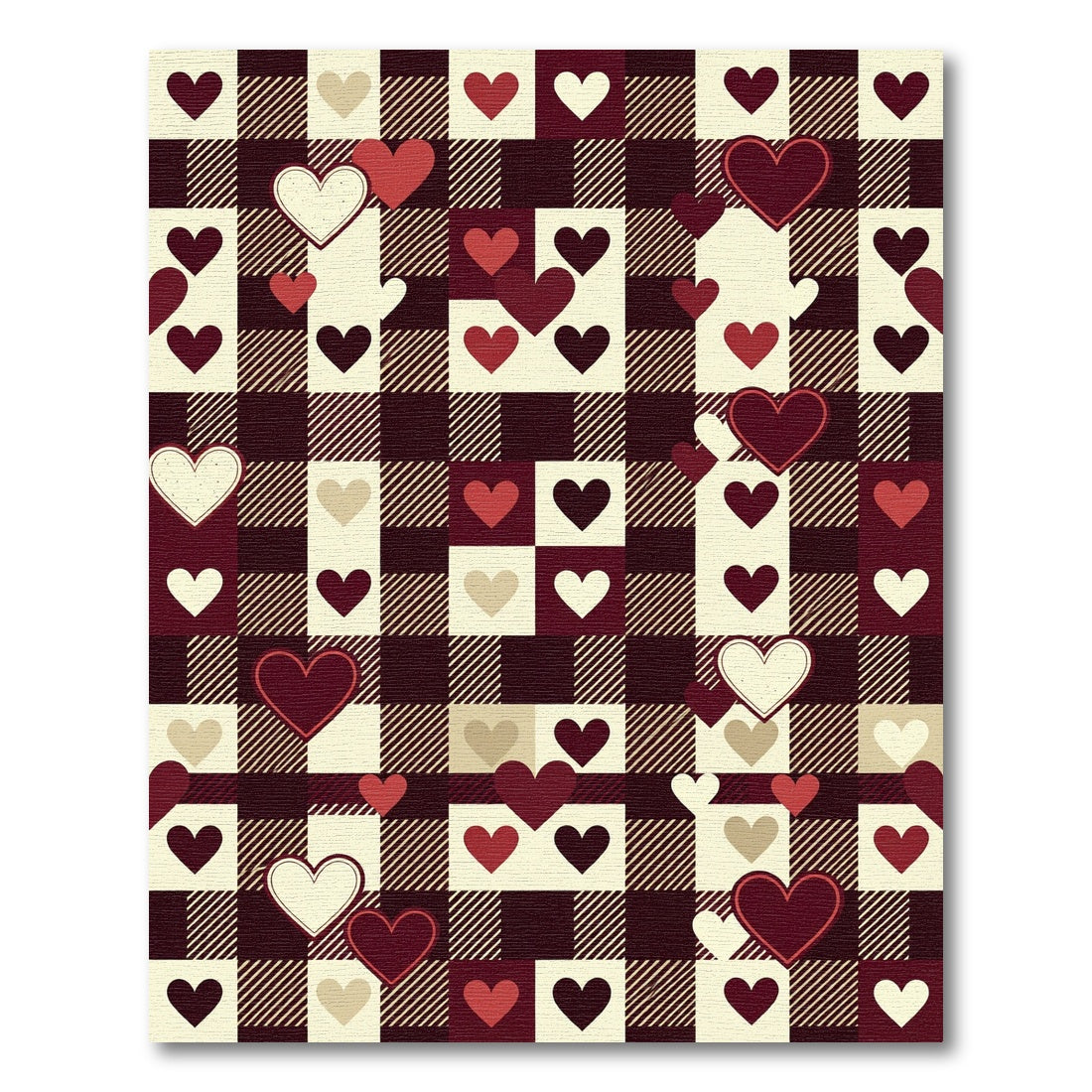 Rustic Red Cream Heart Buffalo Check Rug