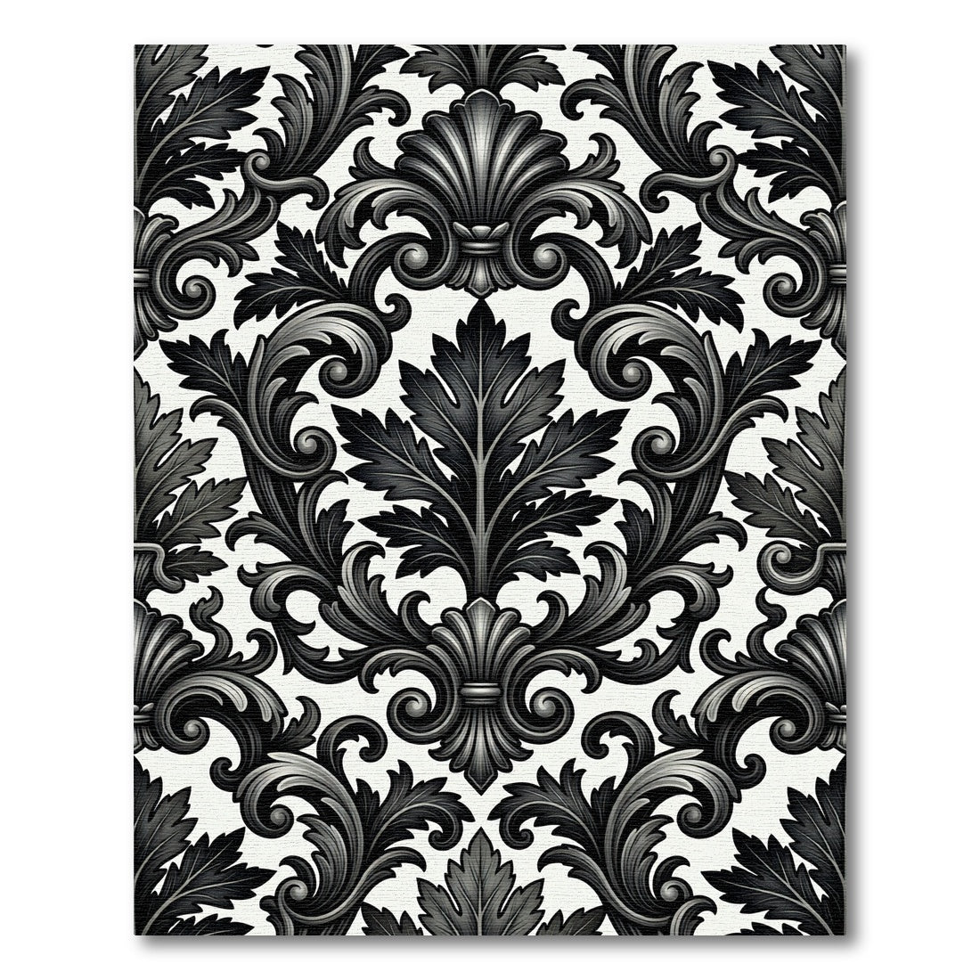 Elegant Black and White Baroque Damask Rug