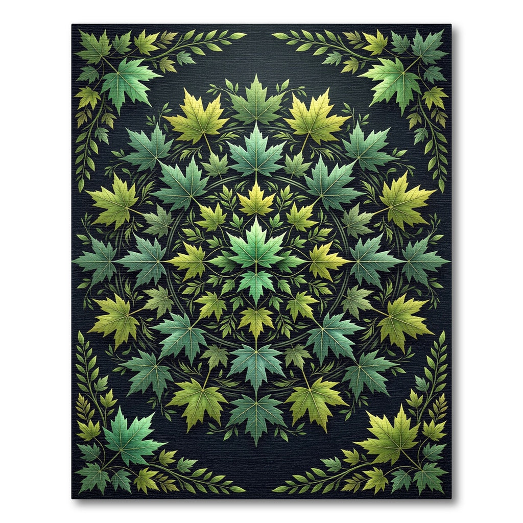 Earthy Green Maple Leaf Mandala Rug