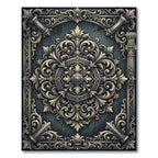 Antique Charcoal Ornate Baroque Medallion Rug