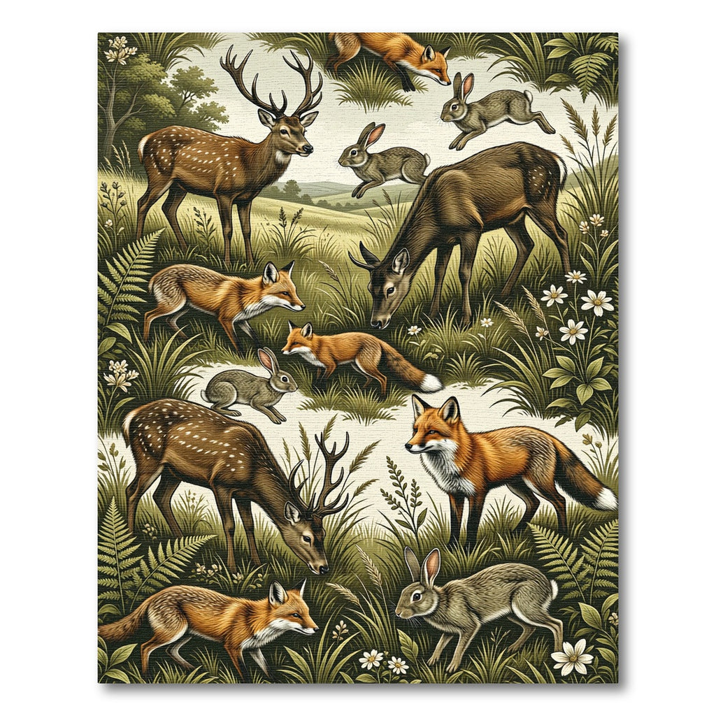 Enchanted Meadow Wildlife Botanical Forest Landscape Rug