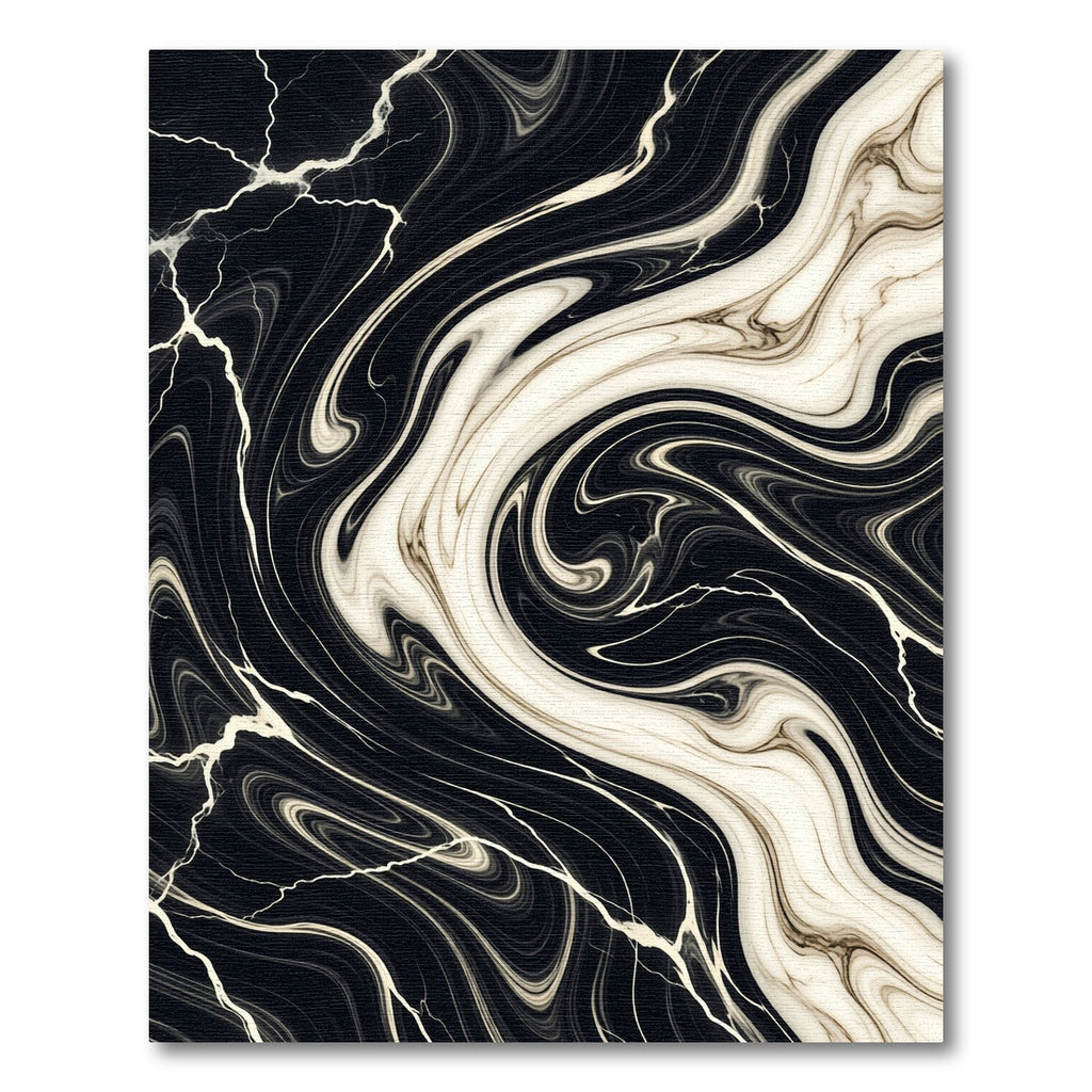 Modern Black and Cream Swirl Marble Rug