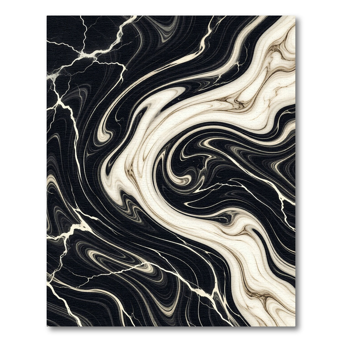 Modern Black and Cream Swirl Marble Rug
