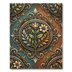 Ornate Floral Medallion Teal Orange Rug