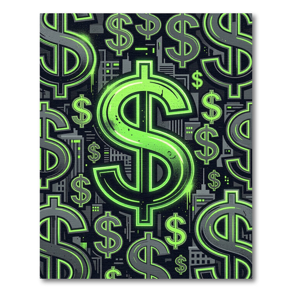 Neon Green Urban Dollar Sign Art Rug