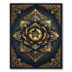 Ornate Gold Black Paw Flower Medallion Rug