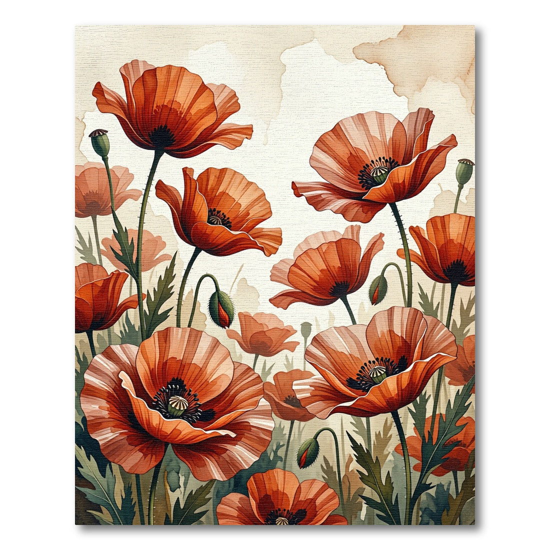 Vibrant Orange Poppy Flower Landscape Rug