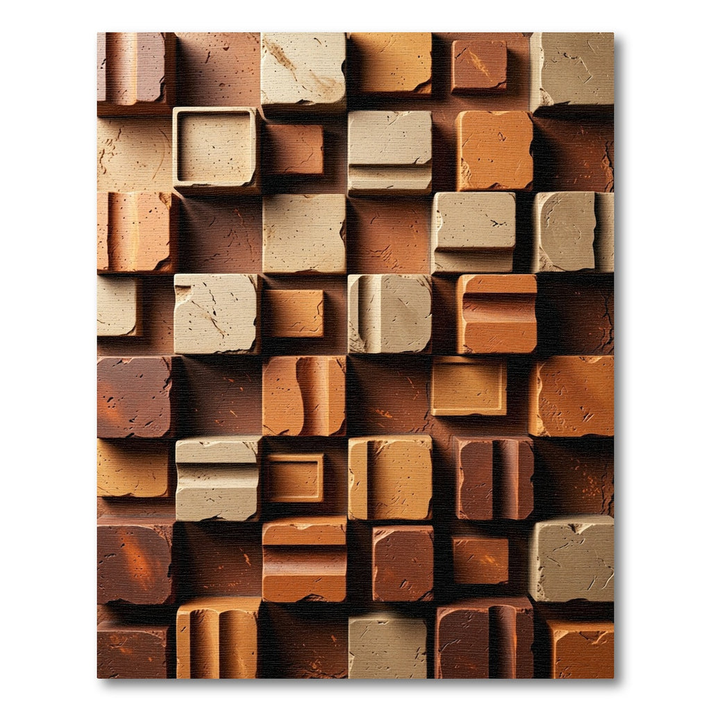 Textured Earthy Block Geometric 3D Art Rug