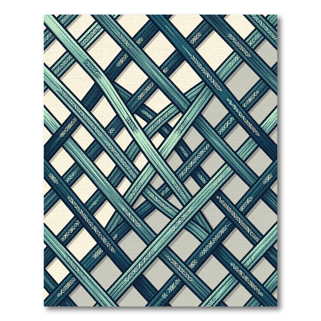 Teal Interwoven Geometric Lattice Texture Rug