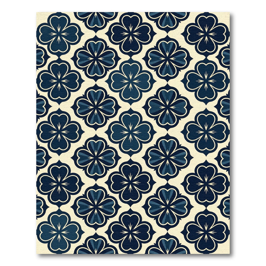 Navy Blue Clover Quatrefoil Floral Geometry Rug