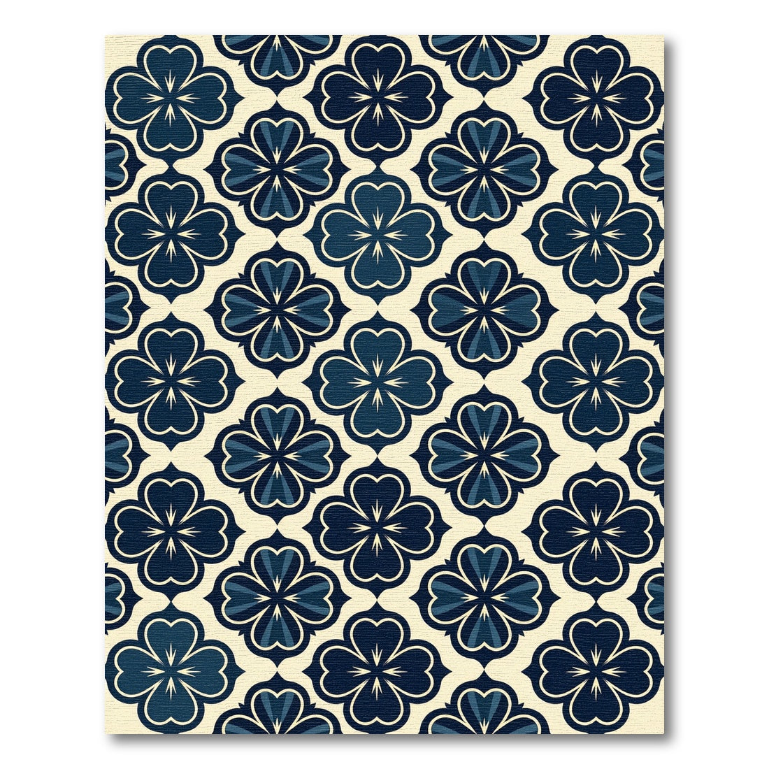 Navy Blue Clover Quatrefoil Floral Geometry Rug