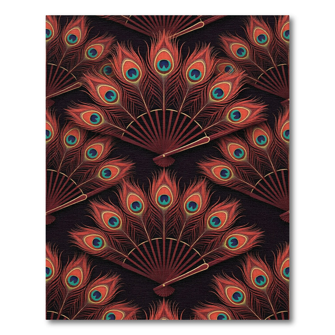 Crimson Peacock Fan Inlay Rug