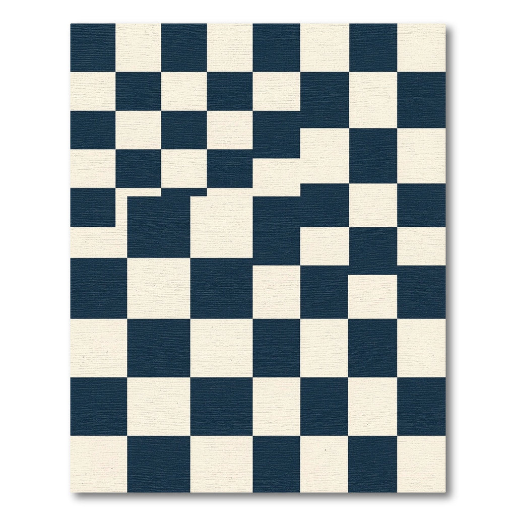 Deep Blue Cream Checkered Squares Rug
