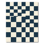 Deep Blue Cream Checkered Squares Rug