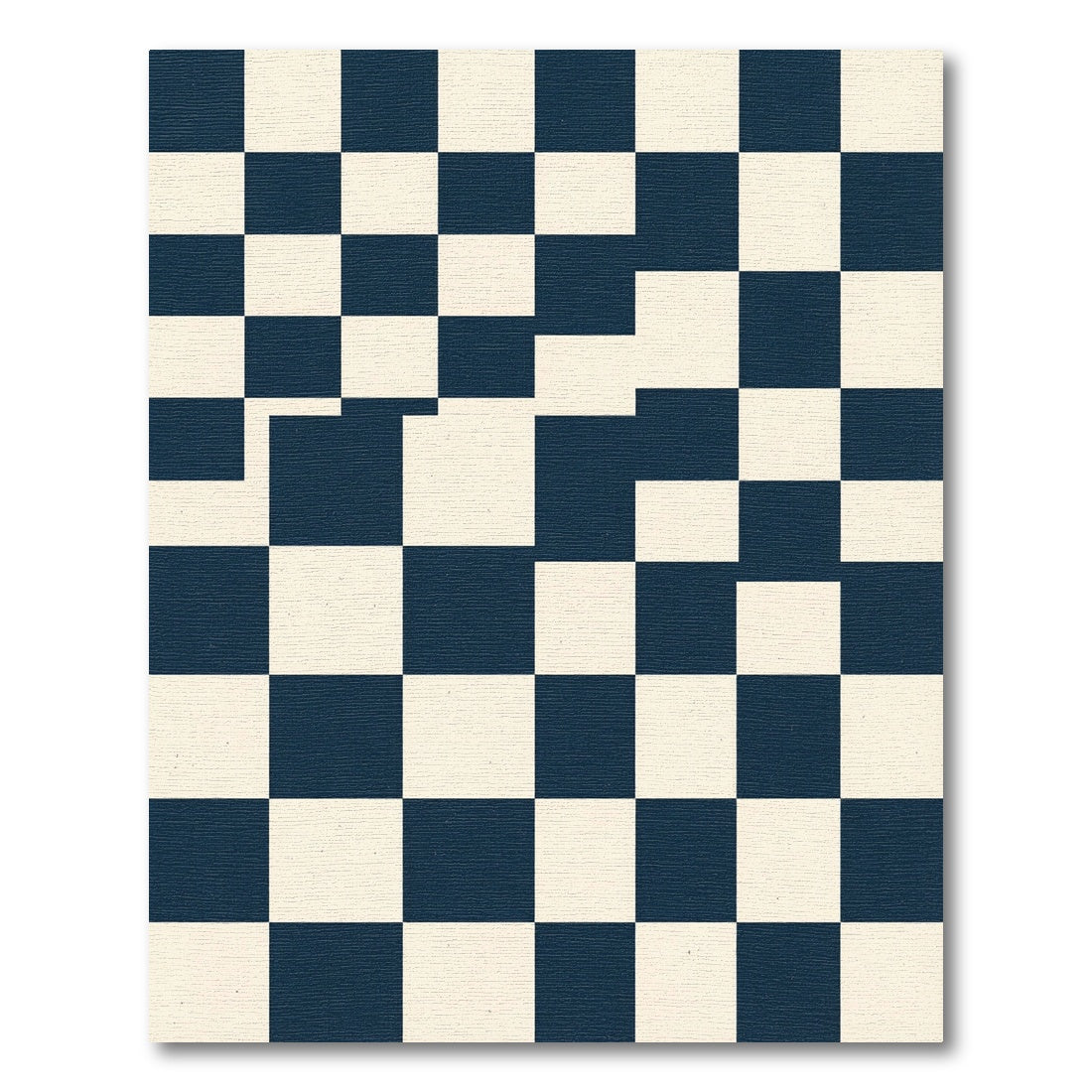 Deep Blue Cream Checkered Squares Rug