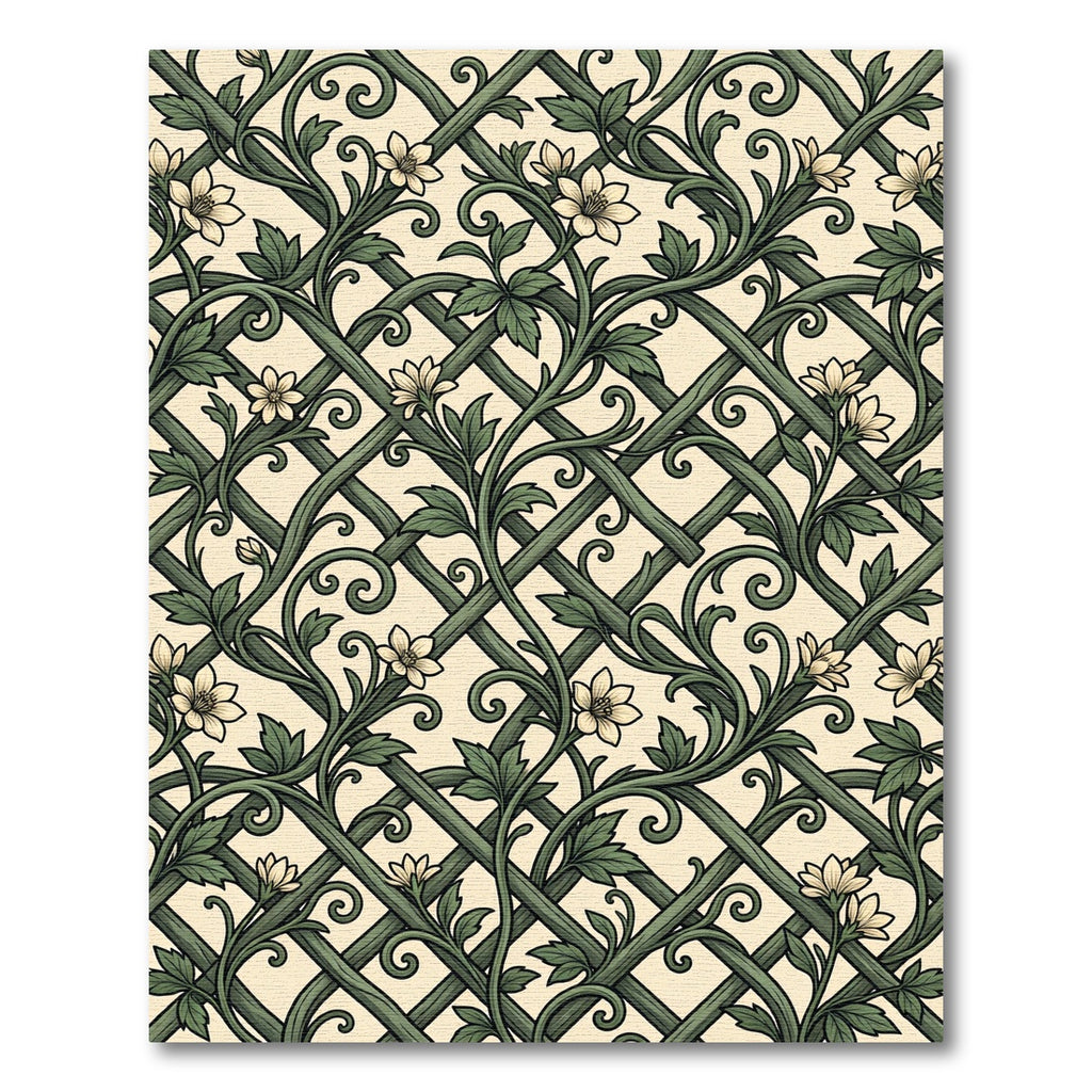 Sage Green Trellis Floral Vine Wallpaper Rug