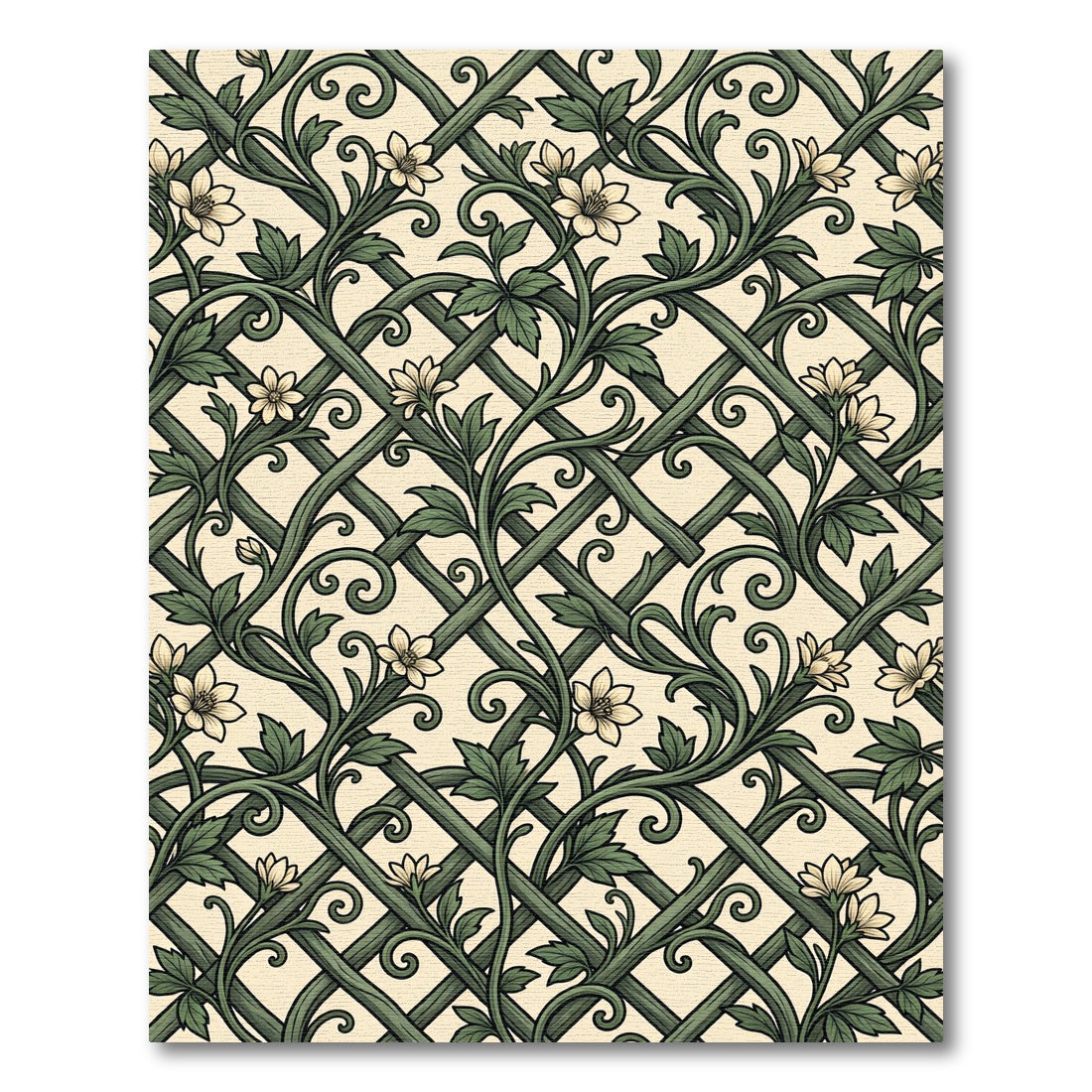 Sage Green Trellis Floral Vine Wallpaper Rug