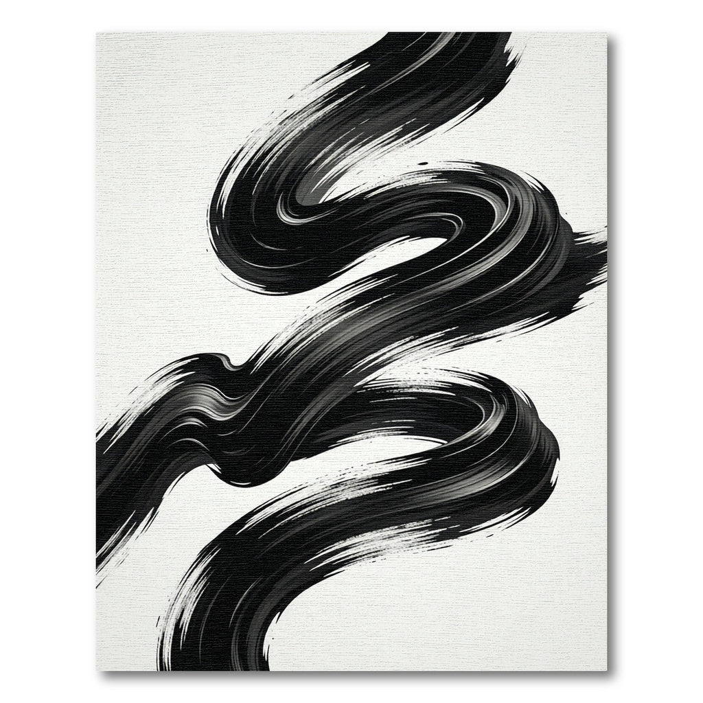 Bold Black Brushstroke Swirl Rug