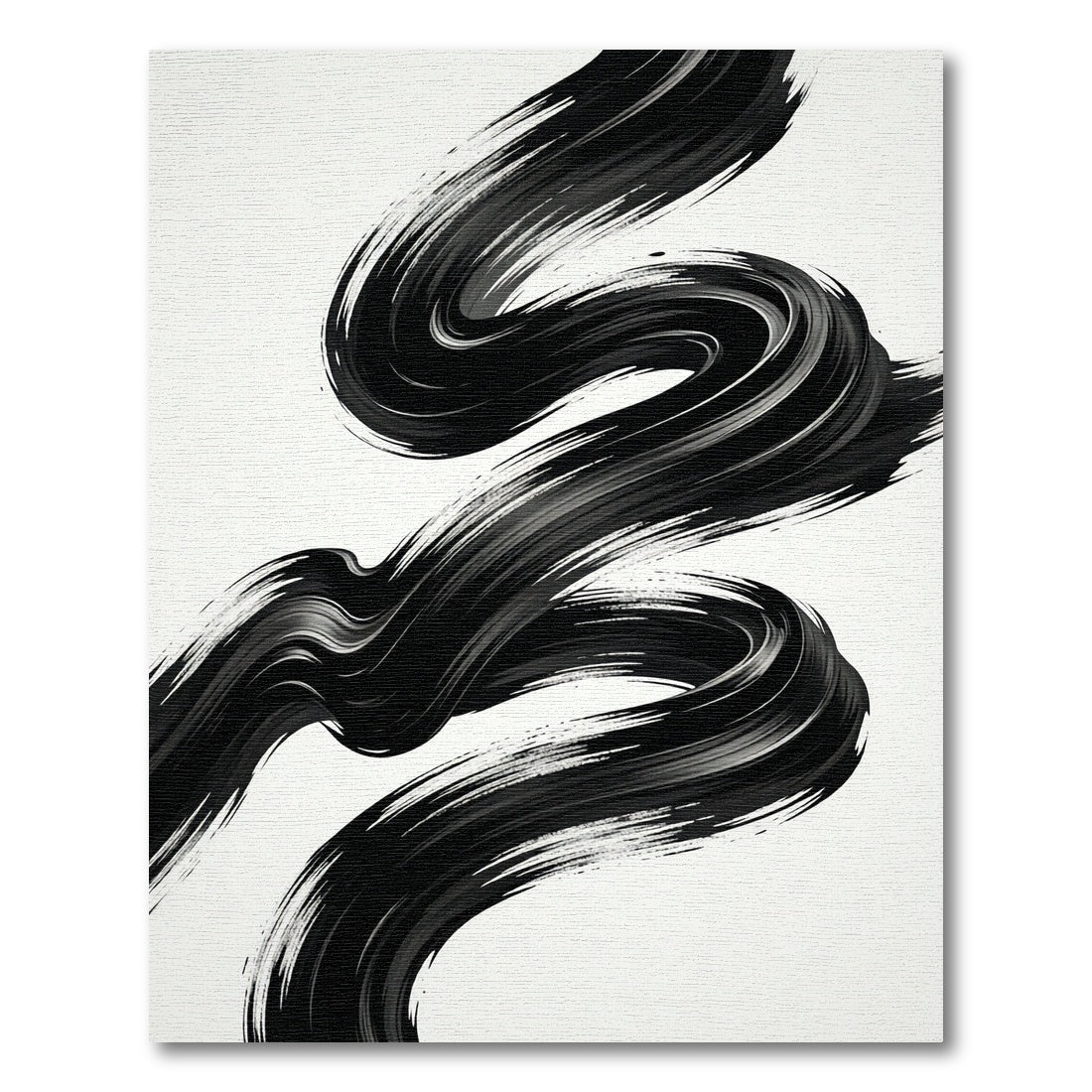 Bold Black Brushstroke Swirl Rug