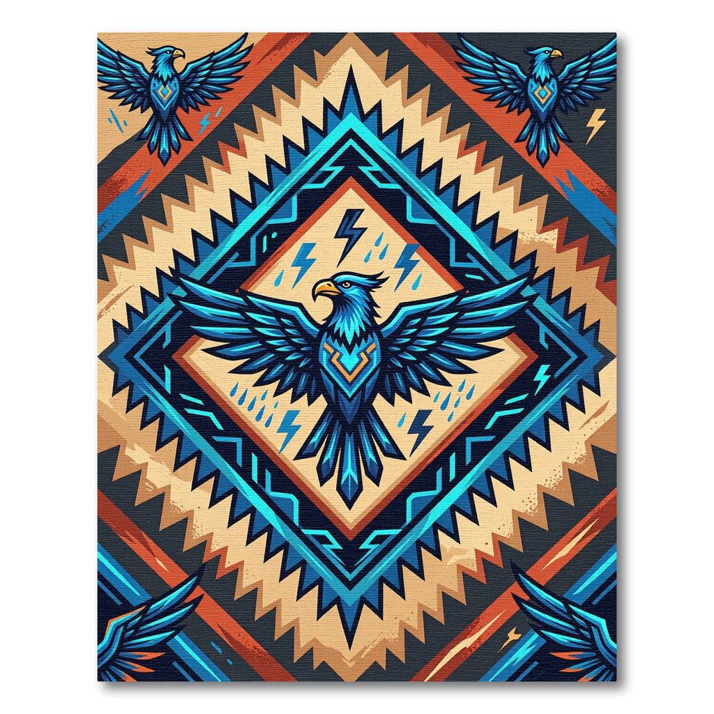 Bold Blue Eagle Tribal Diamond Rug