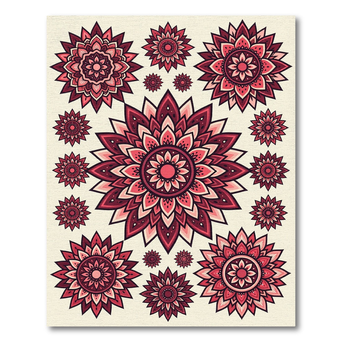 Burgundy Floral Mandala Medallion Composition Rug