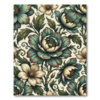 Vintage Teal Peony Floral Botanical Art Rug