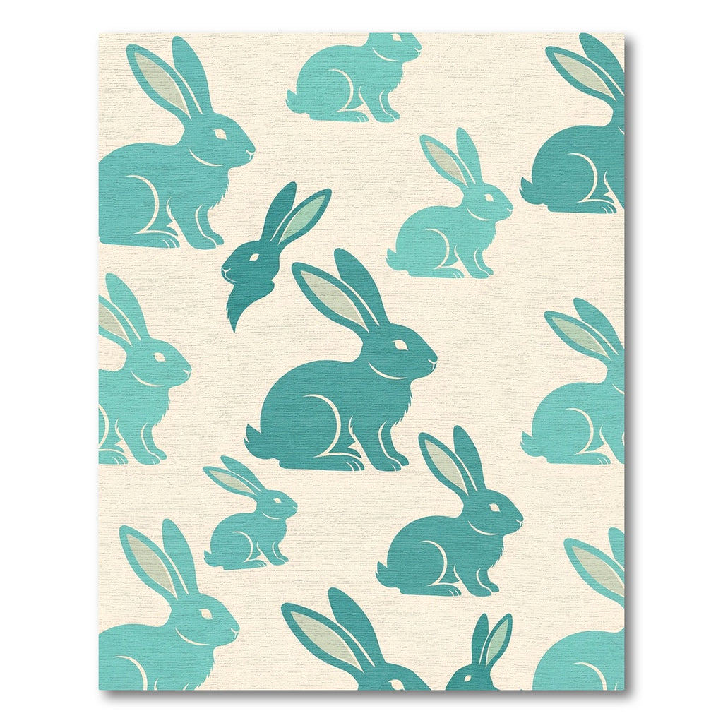 Soft Aqua Whimsical Rabbit Meadow Rug