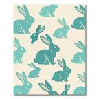 Soft Aqua Whimsical Rabbit Meadow Rug