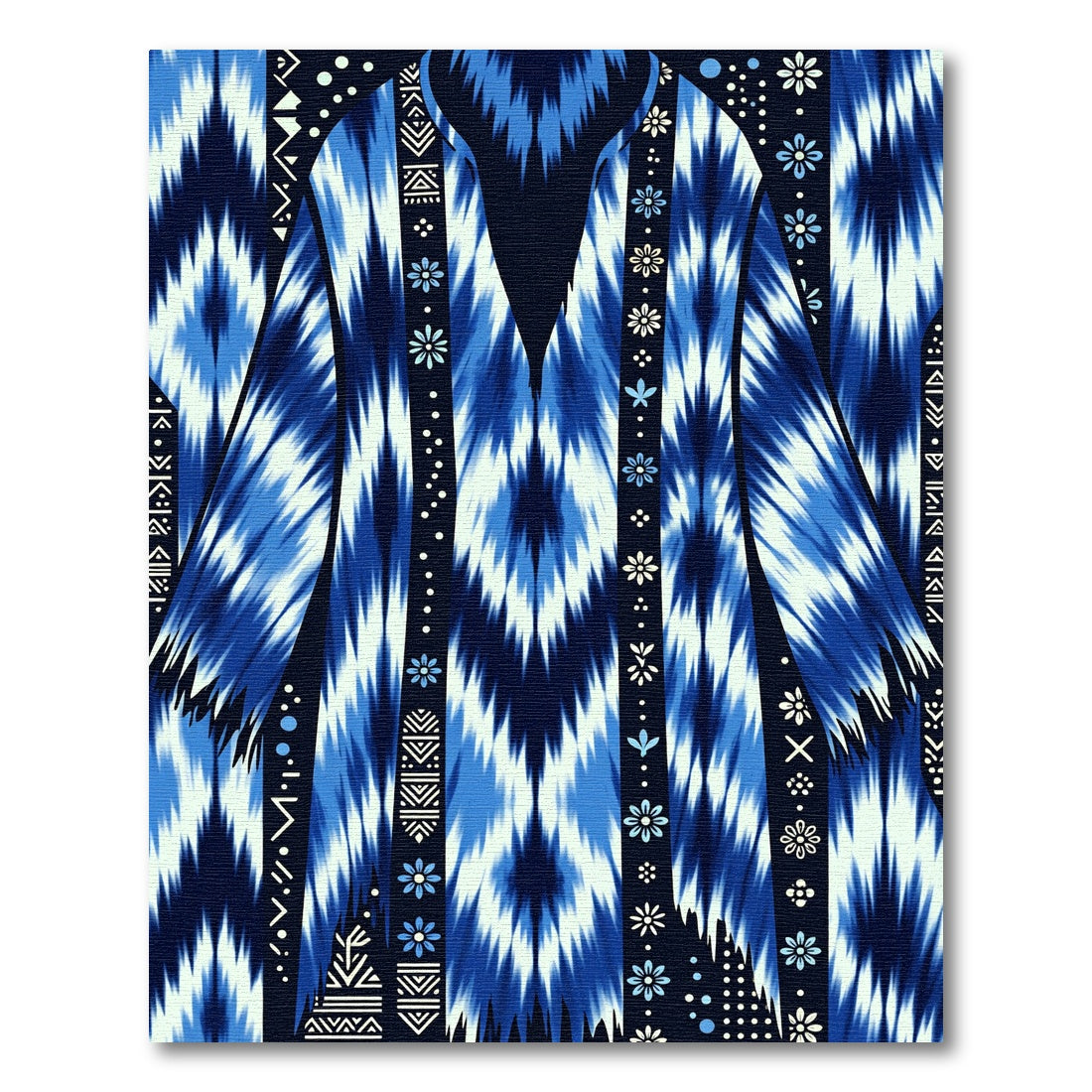 Blue Indigo Tie Dye Tribal Stripes Rug