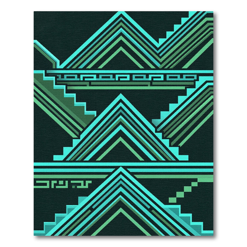 Aqua Teal Geometric Staircase Horizon Rug