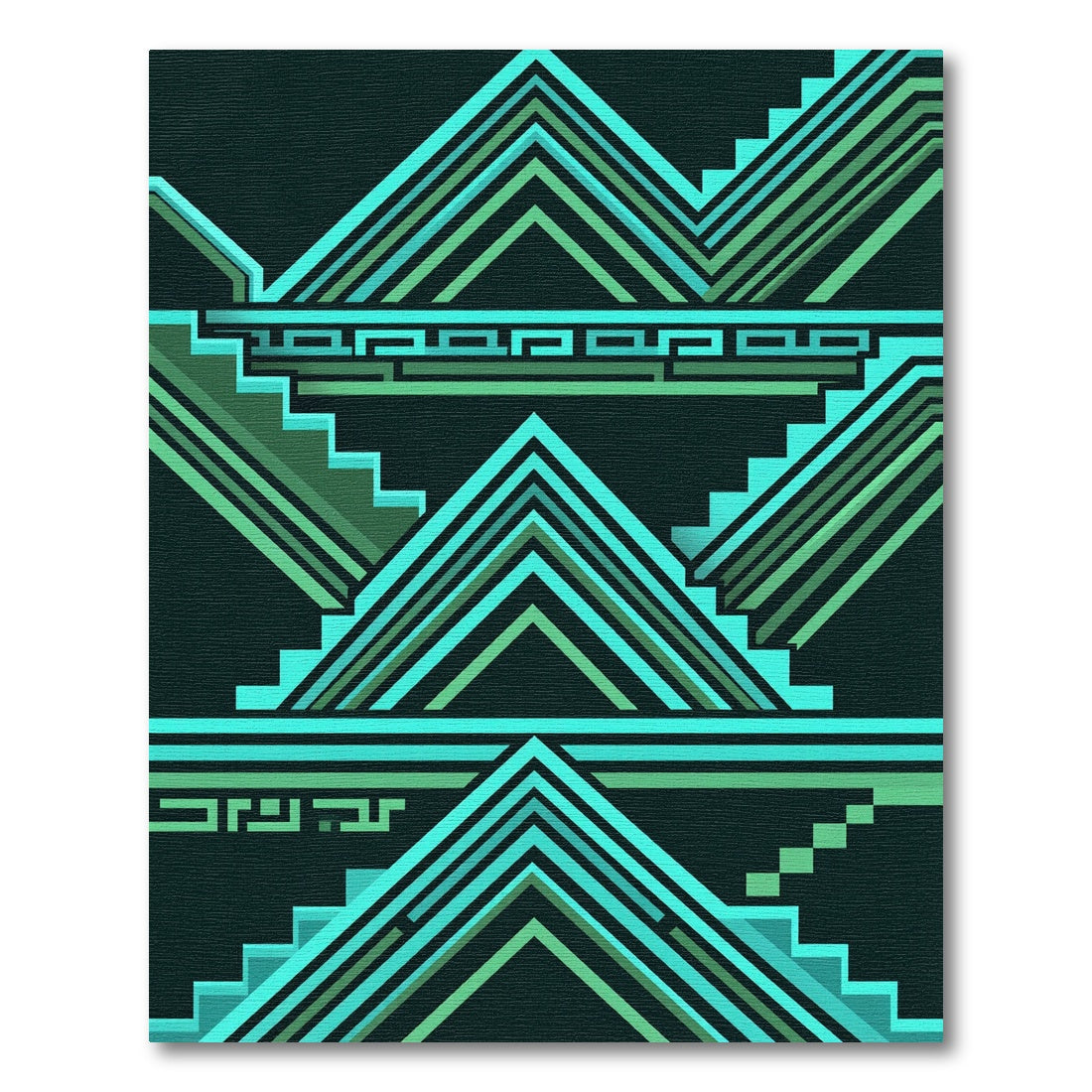 Aqua Teal Geometric Staircase Horizon Rug