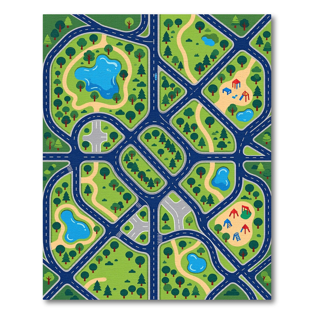 Vibrant Blue City Street Village Map Rug
