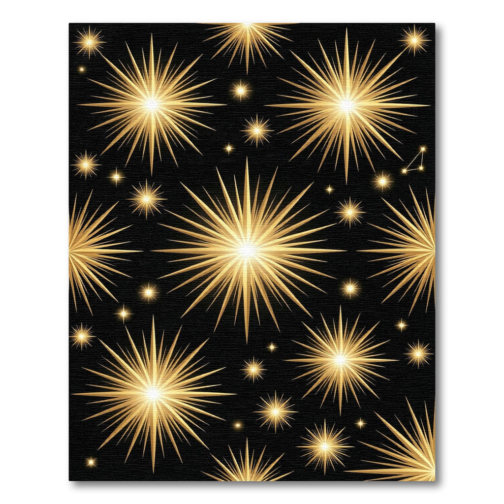 Golden Celestial Starburst Night Sky Rug