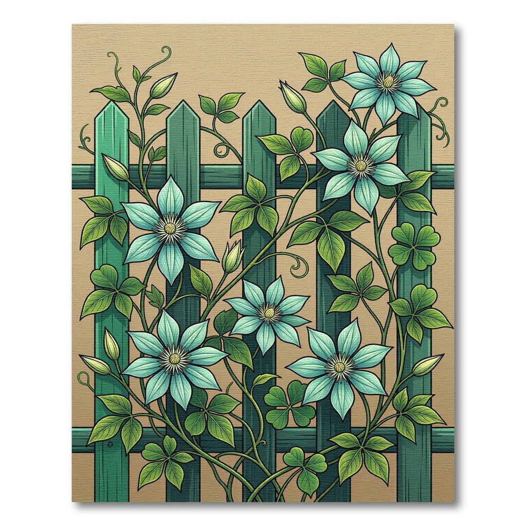 Botanical Mint Clematis Climbing Vine Floor Art Rug