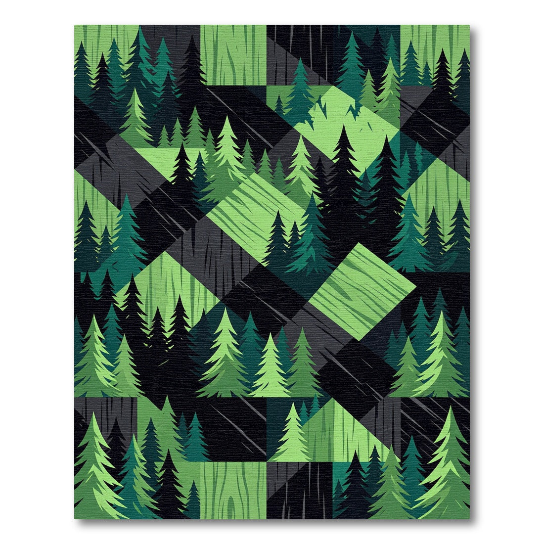 Geometric Evergreen Forest Pine Landscape Rug